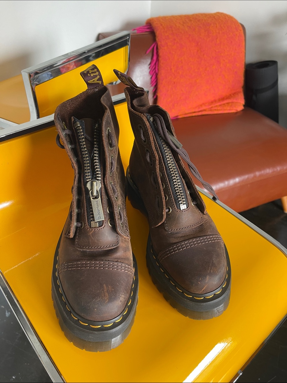 Dr. Martens Brown Leather Lace-Up Zip Combat Boots - Picture 2 of 3